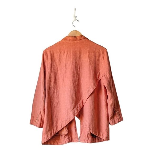 Anthropologie Linen Vintage Washed Cropped Split Back Blazer Dark Orange‎ Sz 10 - Picture 6 of 9